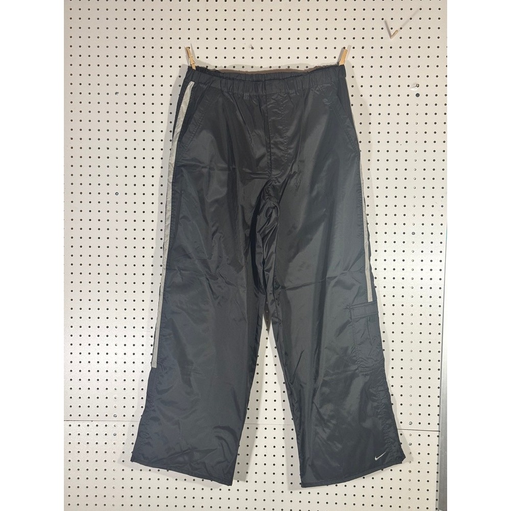 Vintage Nike Mens XXL Black Nylon Mesh Lined Track Pants Cargo Pocket Side Strip